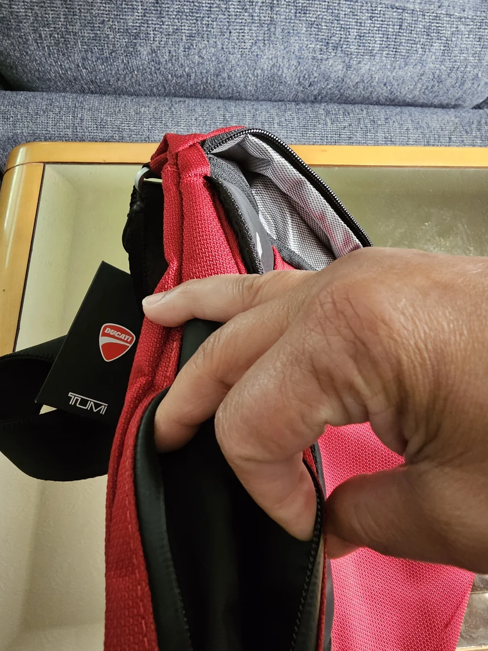 Tumi x Ducati Red Nylon Messenger Bag with Black Strap